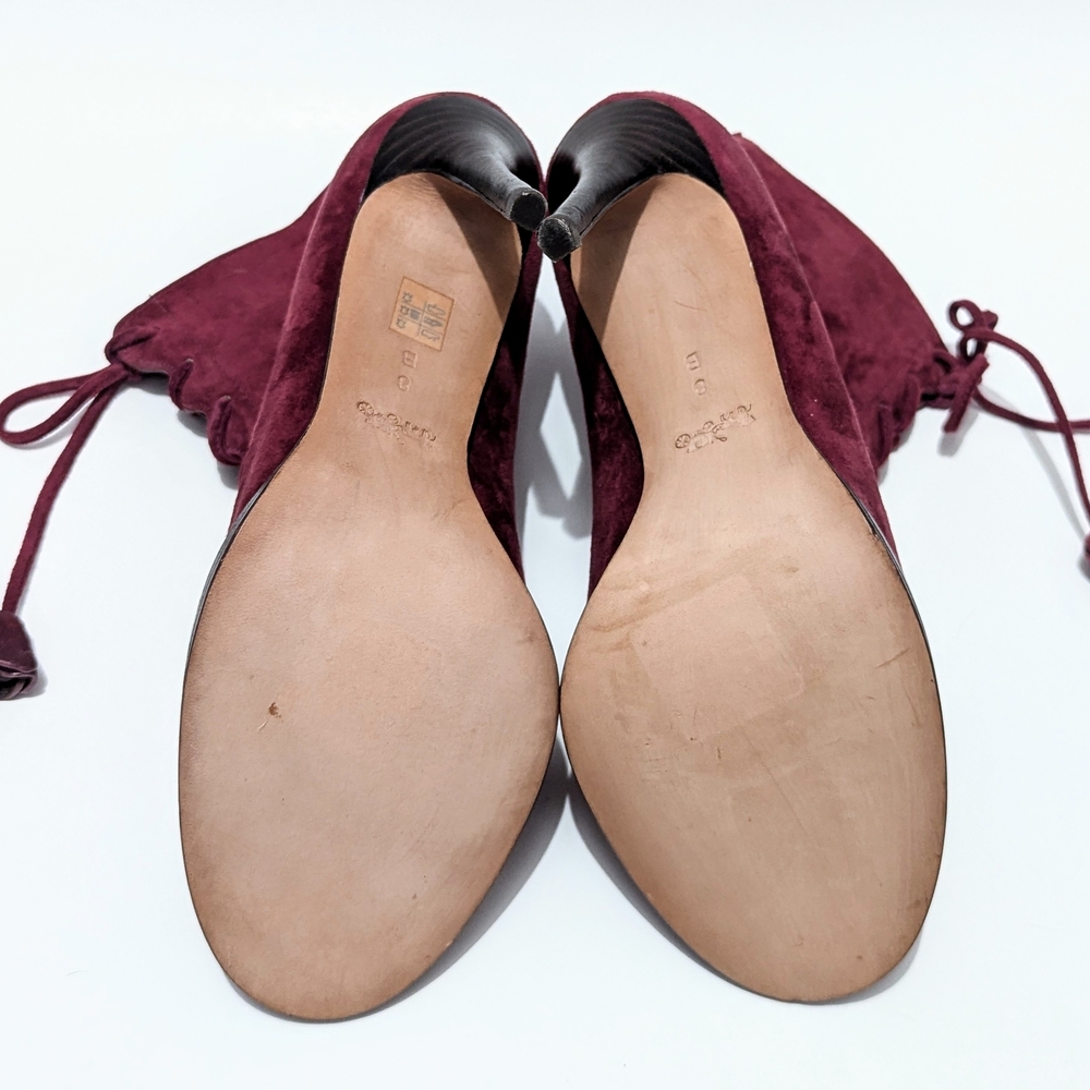 Coach Lena Lux Heels Coach Burgundy Suede Heels Coach Peep toe Lace Up Booties - Picture 8 of 8